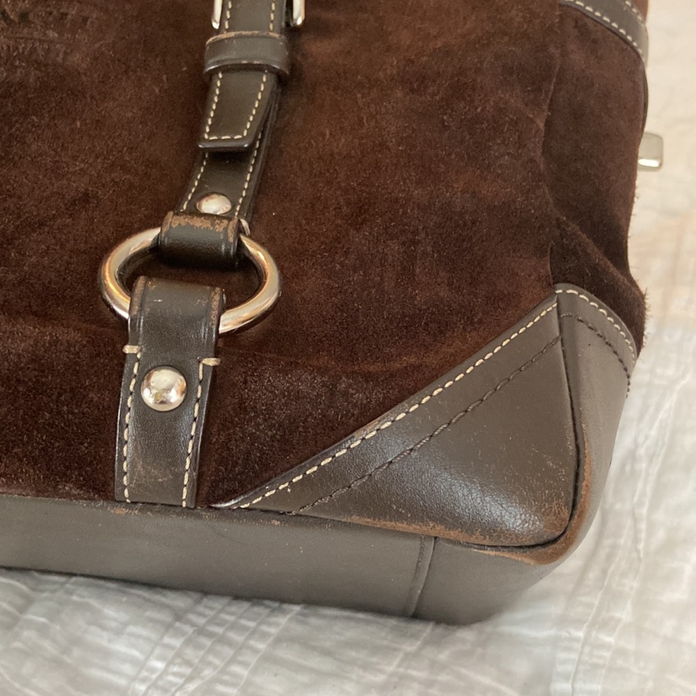 Coach Brown Suede and Leather Handbag/Tote - Picture 9 of 11